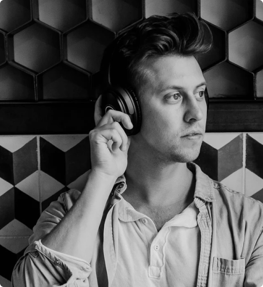 man wearing earphones